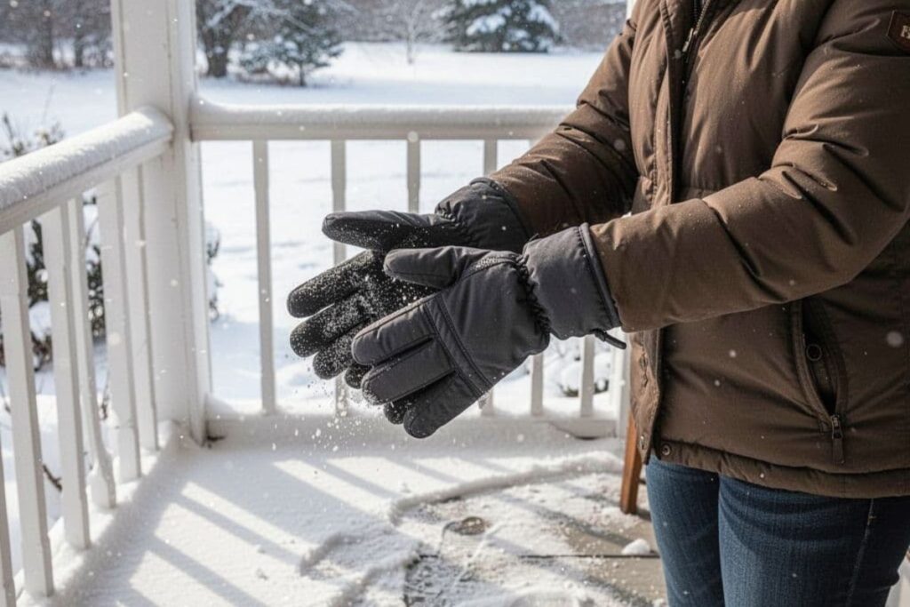 Putting on Raynaud's gloves before going outside