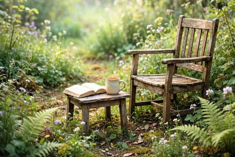 Nature activities for adults with a book and coffee in a peaceful outdoor setting
