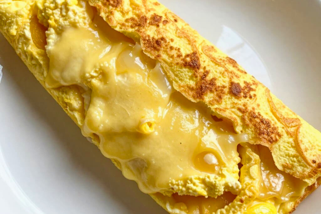 Fluffy air fryer omelet cut open showing inside texture