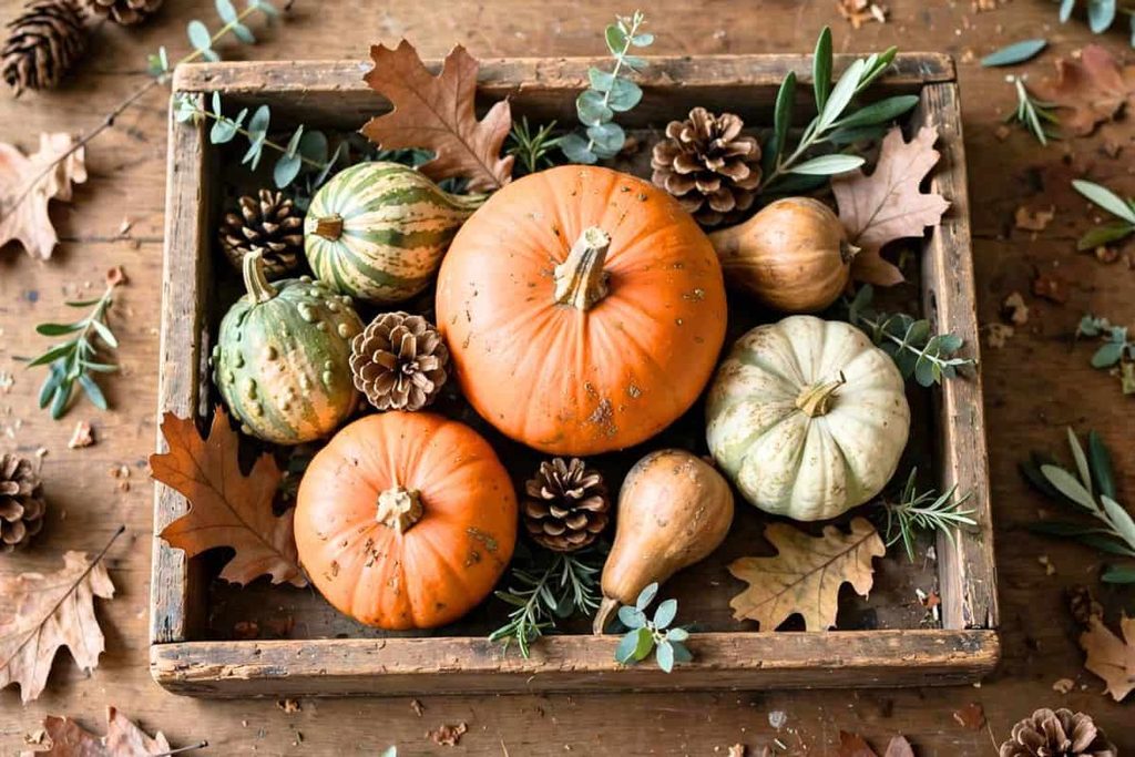Affordable fall decorations used in a simple pumpkin centerpiece