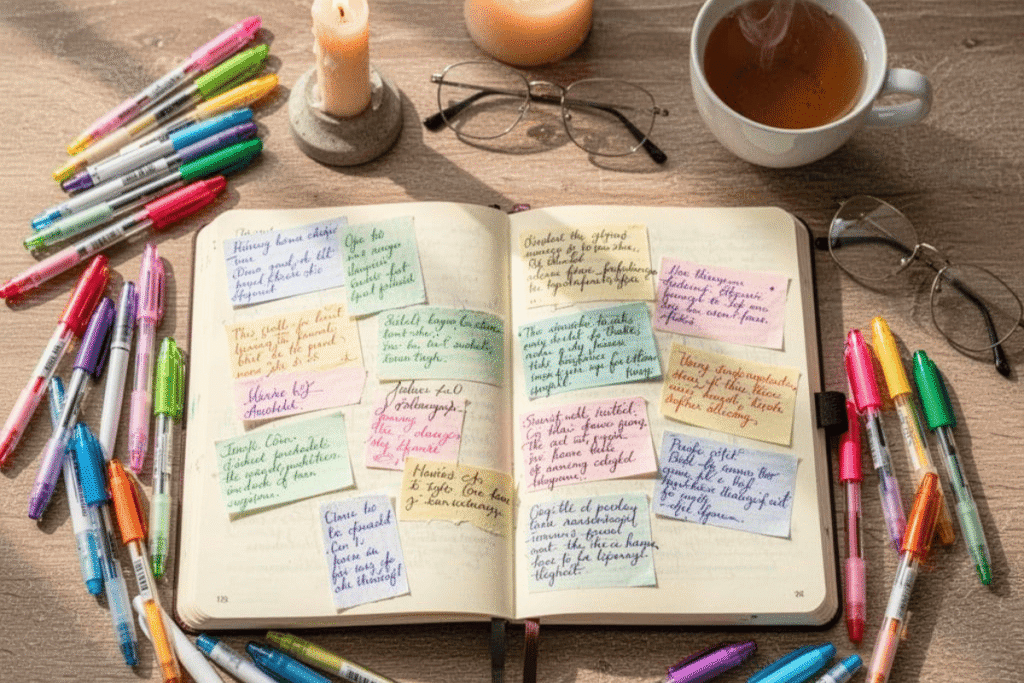 Benefits of journaling for mental health shown through a calming journaling setup