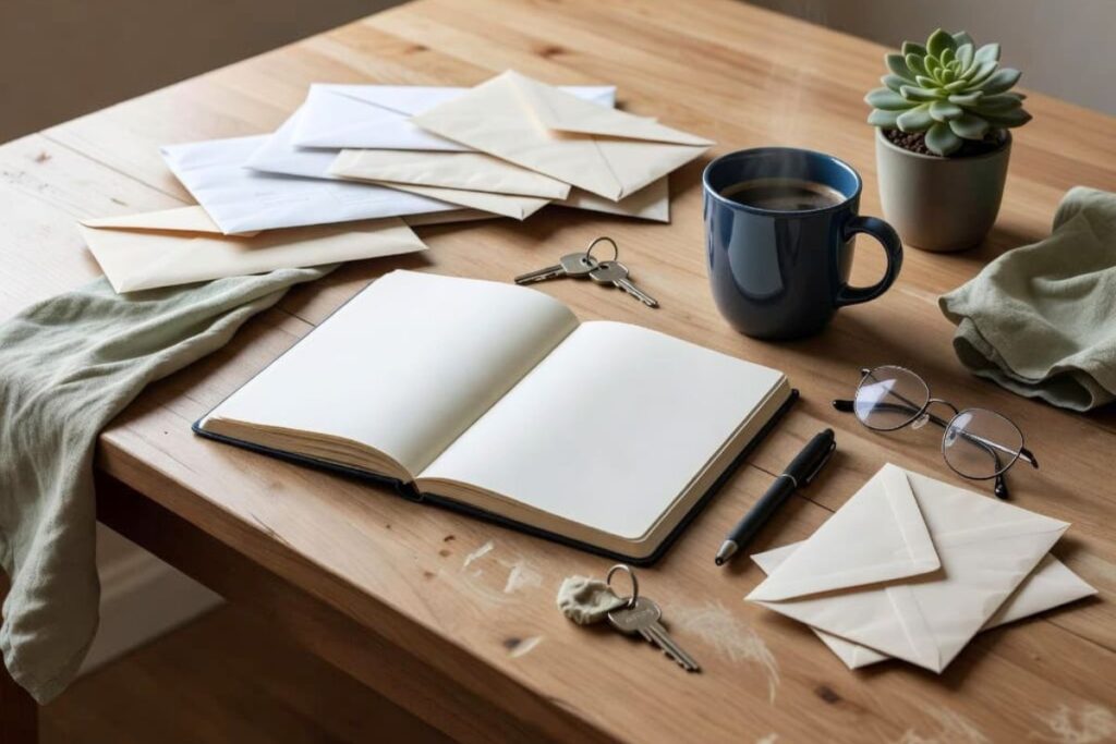 Cluttered table representing feeling overwhelmed by everyday stress