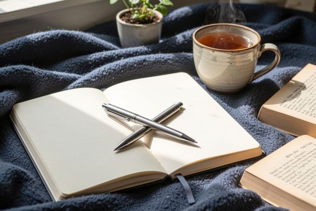 Open journal for writing down thoughts during stressful days