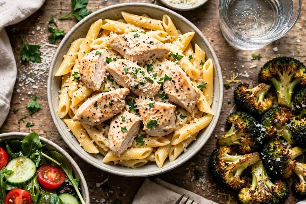 Creamy Italian chicken penne served for an easy dinner
