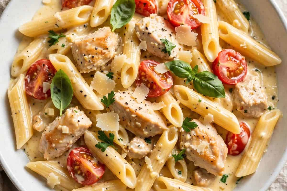 Instant Pot Italian chicken penne with creamy tomato Parmesan sauce