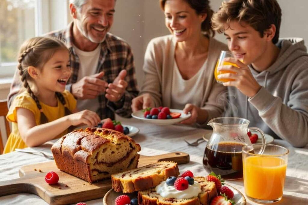 Applesauce banana bread served with breakfast favorites