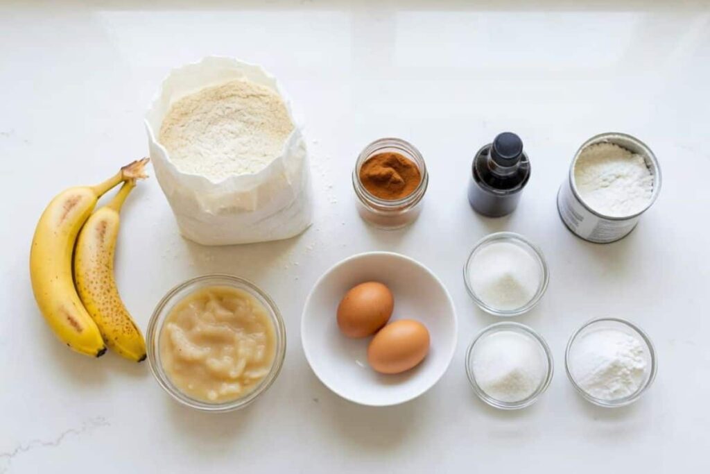 Ingredients for homemade applesauce banana bread