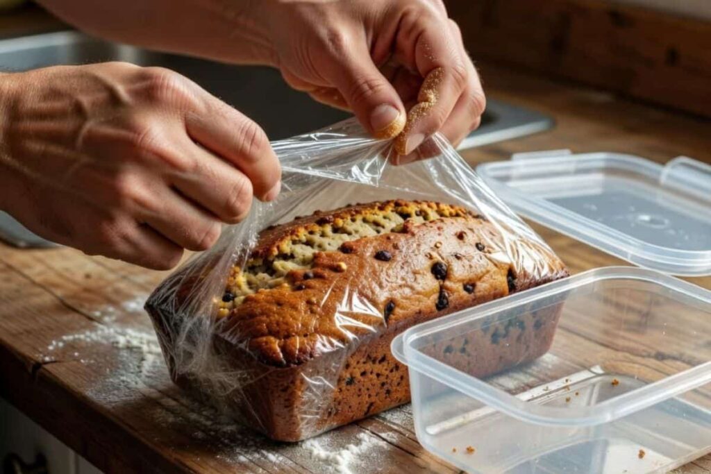 Wrapping applesauce banana bread for storage