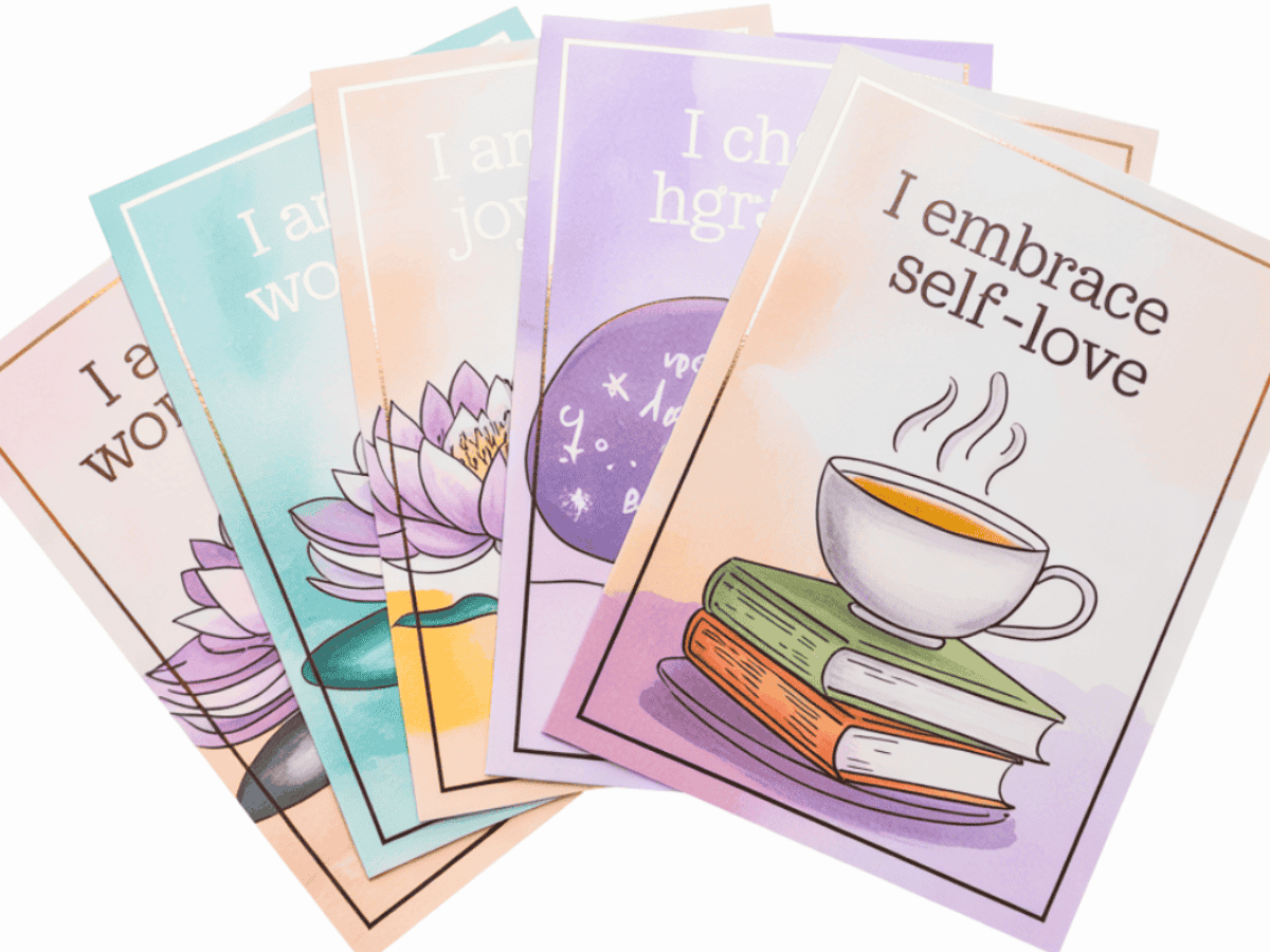 fanned out self care affirmation cards