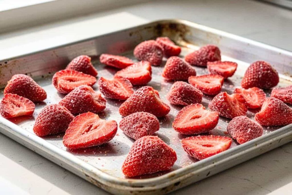 Finished air fryer strawberries after dehydrating.