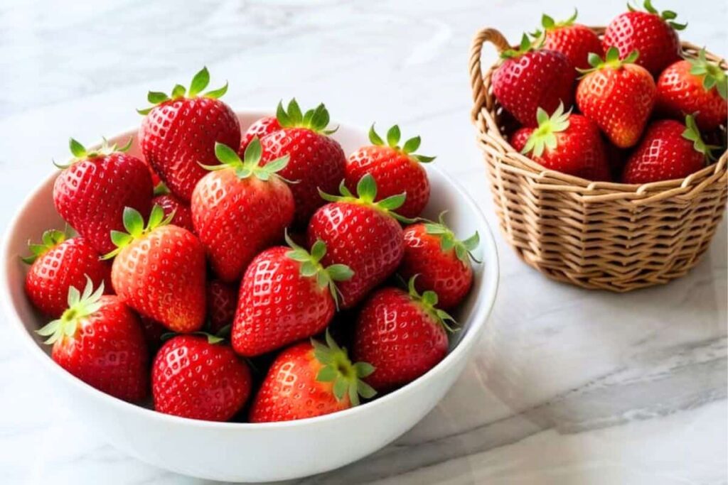 Fresh ripe strawberries ready to make air fryer strawberries.