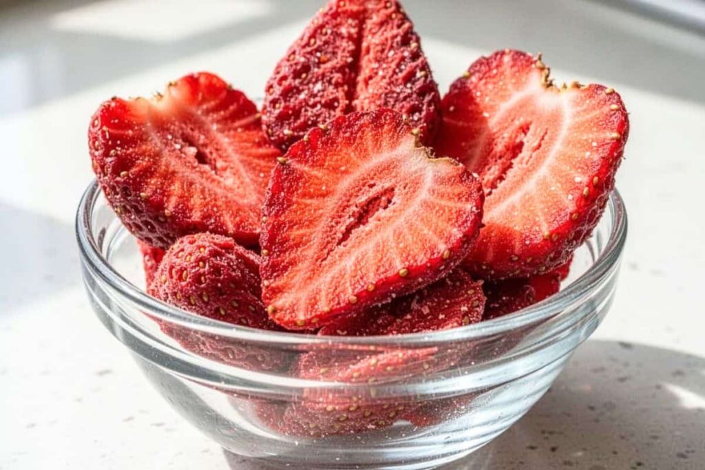 Bowl of healthy air fryer strawberries ready for snacking.