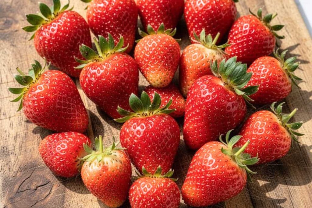 Fresh strawberries prepared for making air fryer strawberries.