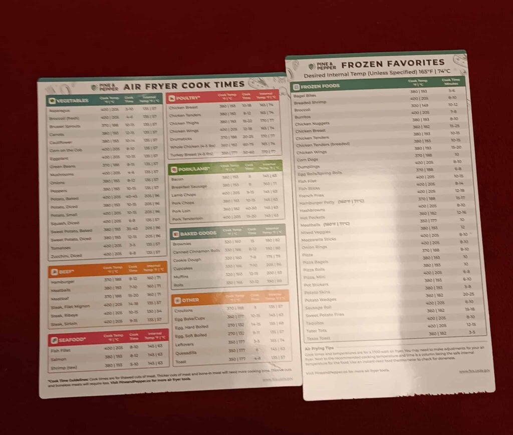 Magnetic Air Fryer Cheat Sheet