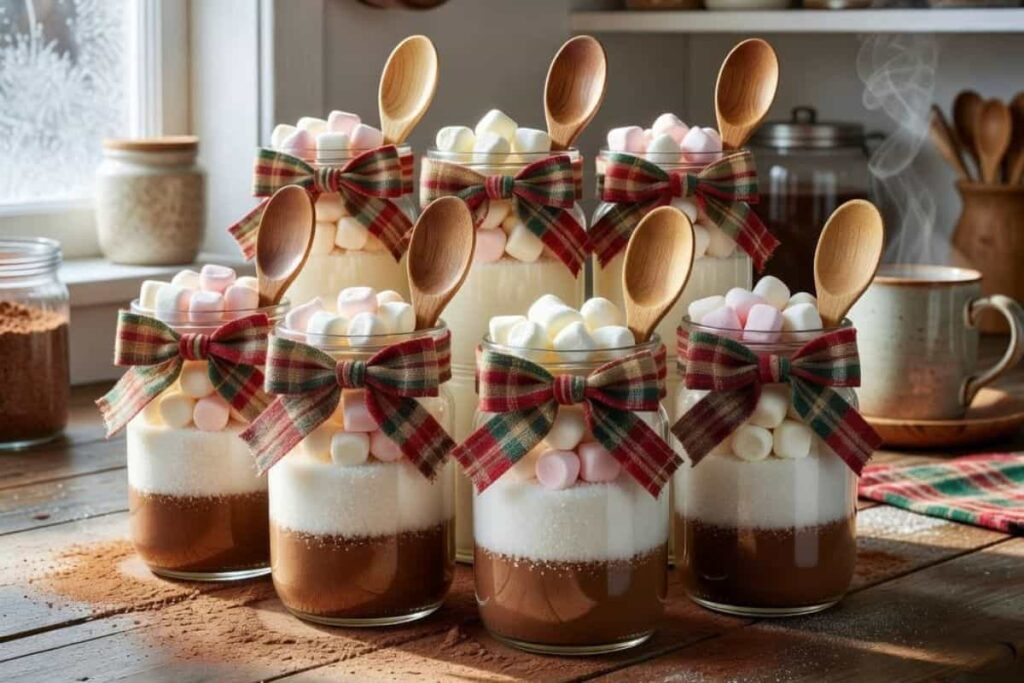 Hot cocoa mix jars as homemade gift ideas