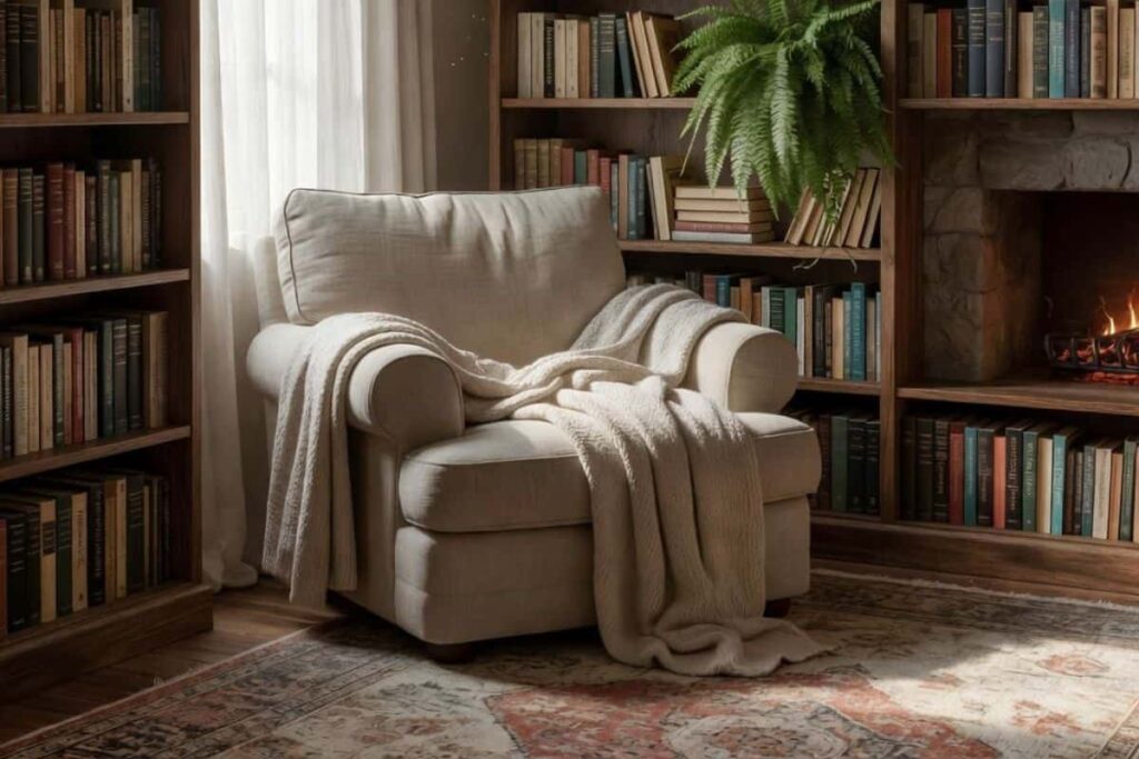 Cozy reading nook for relaxing indoor hobbies at home