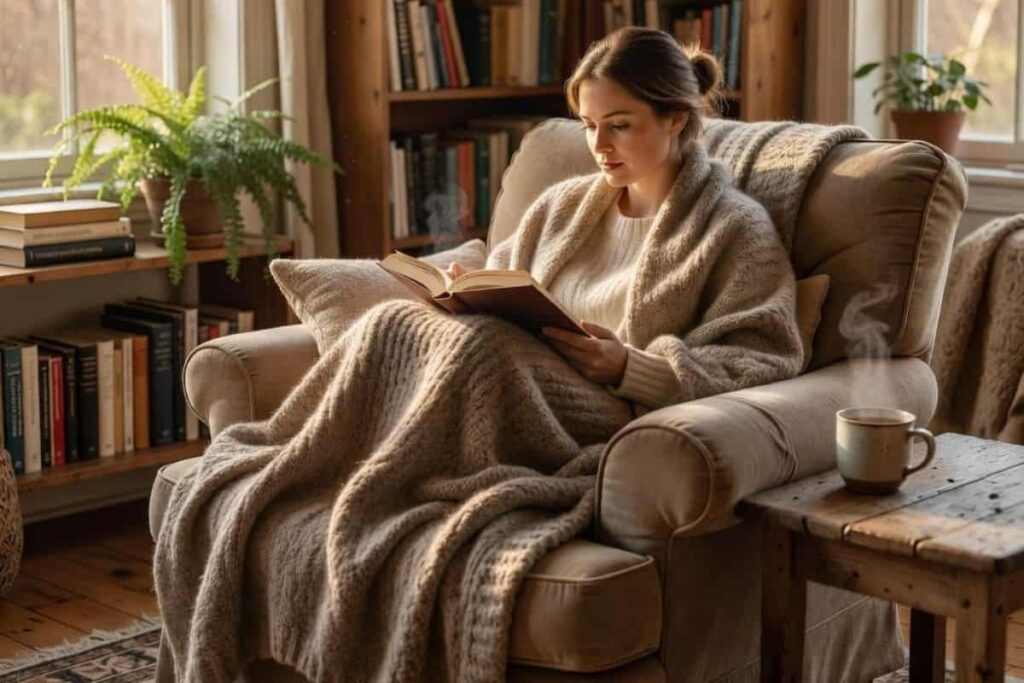 Woman reading a book as one of the best hobbies for stress relief