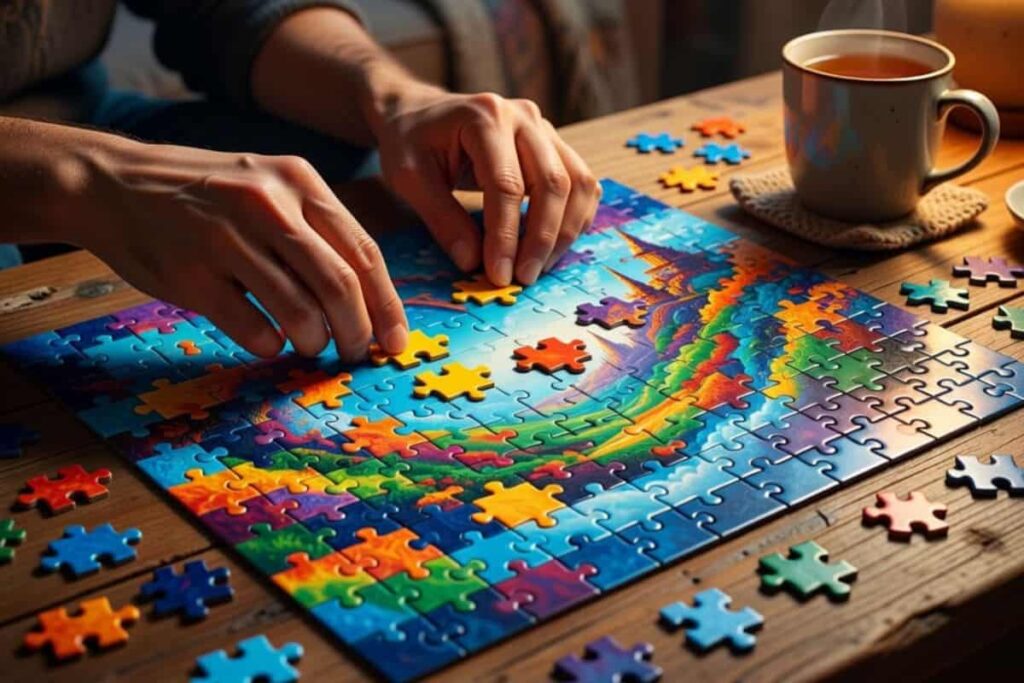 Working on a jigsaw puzzle for stress relief