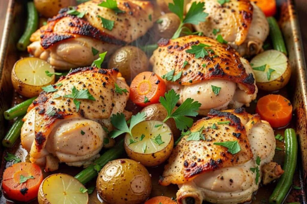 Ranch chicken and vegetables cooked as a delicious one-pan meal