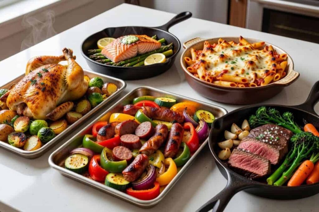Variety of easy one-pan meals for busy weeknight dinners