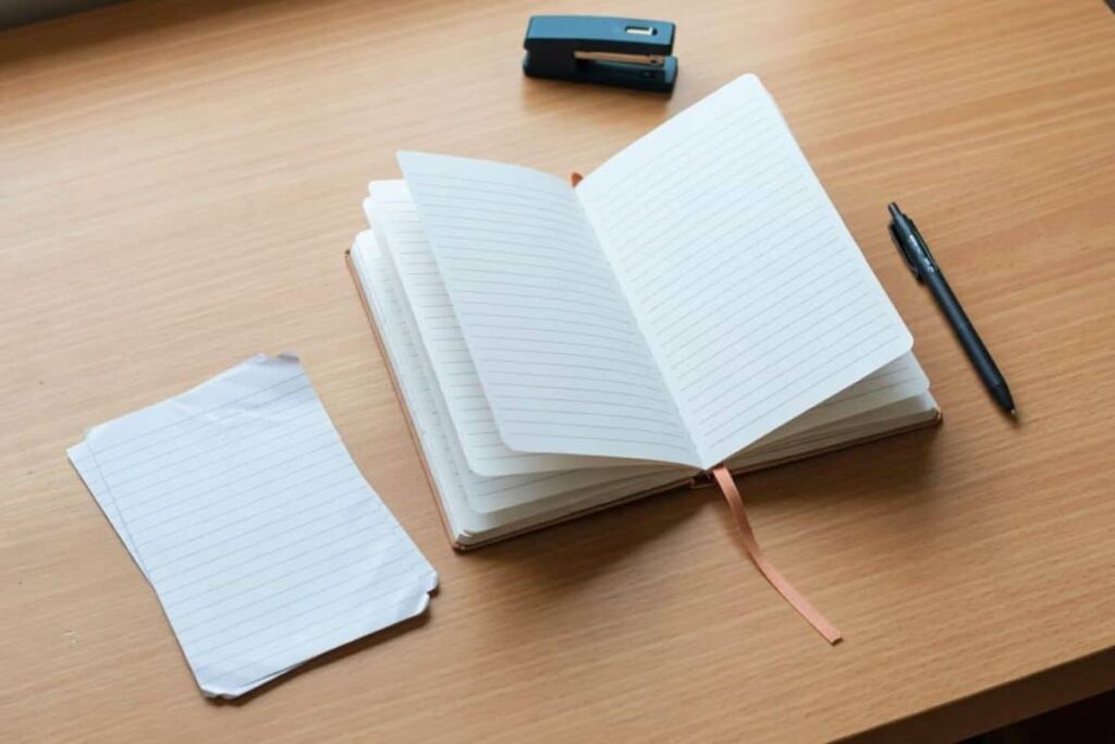 Notebook ready for 50 journaling prompts for anxiety