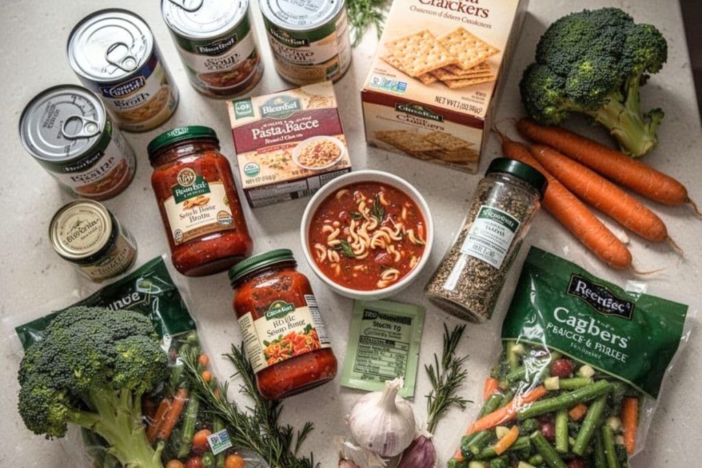 Ingredient labels on packaged foods showing additives.