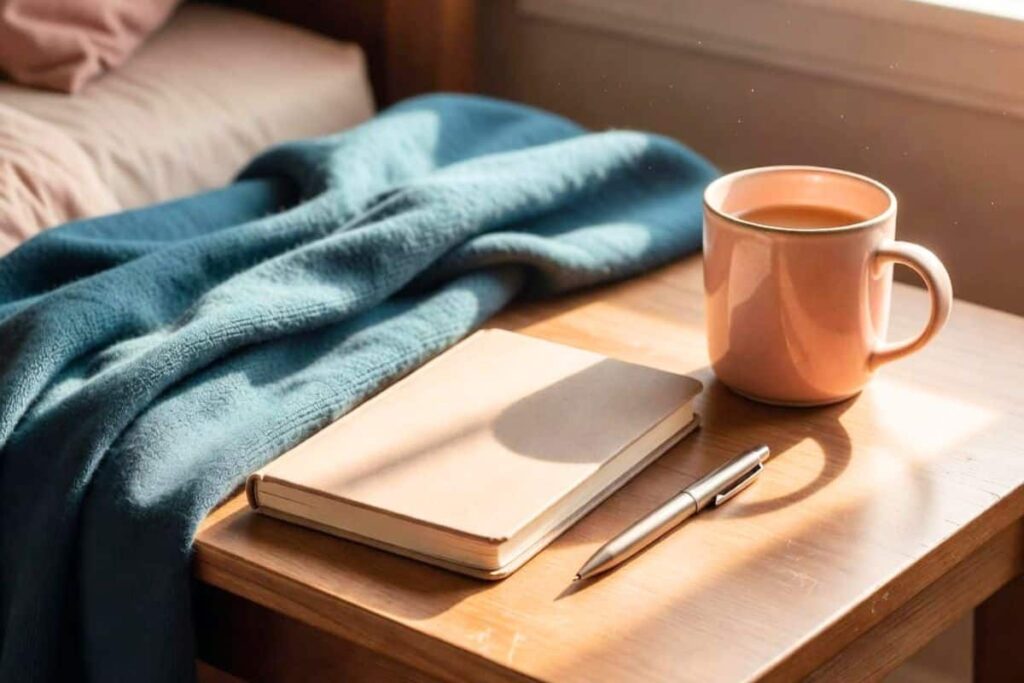 Quiet journaling setup for practicing self-kindness